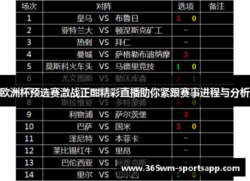 欧洲杯预选赛激战正酣精彩直播助你紧跟赛事进程与分析